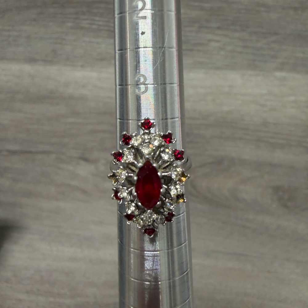 Elegant Sterling Silver and Red Gemstone Ring .925
